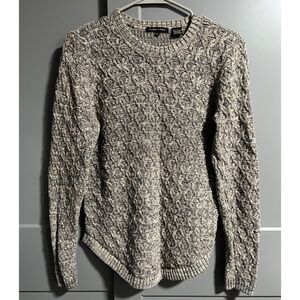 Jeanne Pierre Women Cable Knit Cotton Sweater Brown/Creme Medium Academia